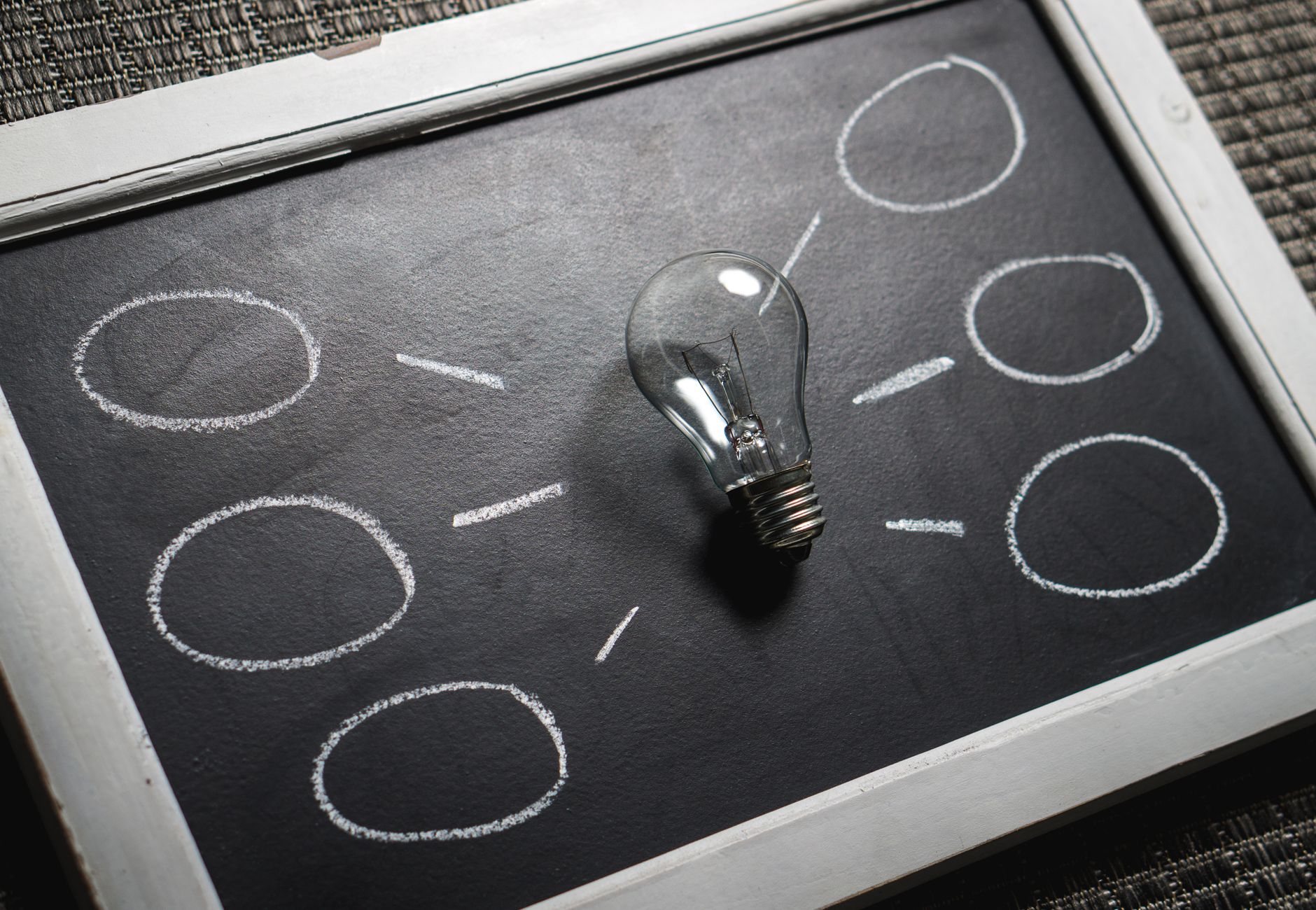 Chalkboard with a light bulb symbolizing ideas and creativity. Perfect for education themes.
